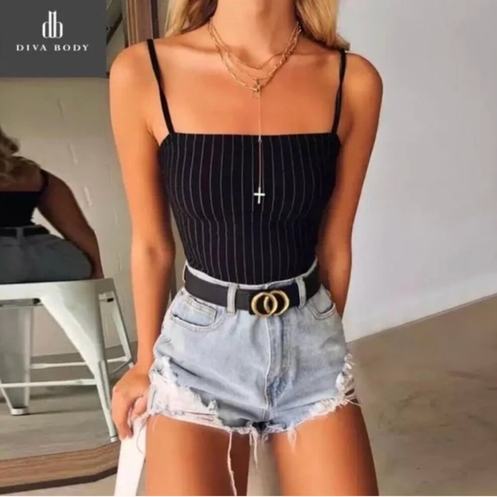 Black Pinstripe Bodysuit Size Small